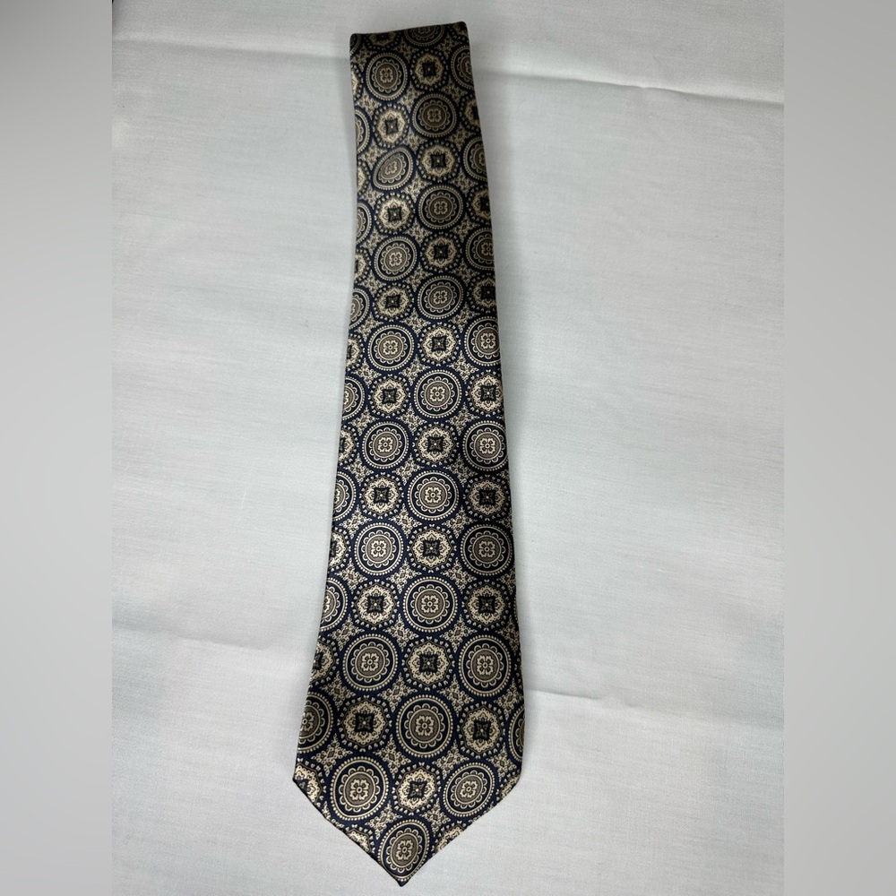 Oscar de la Renta Black and Gold Geometric Silk Tie EUC